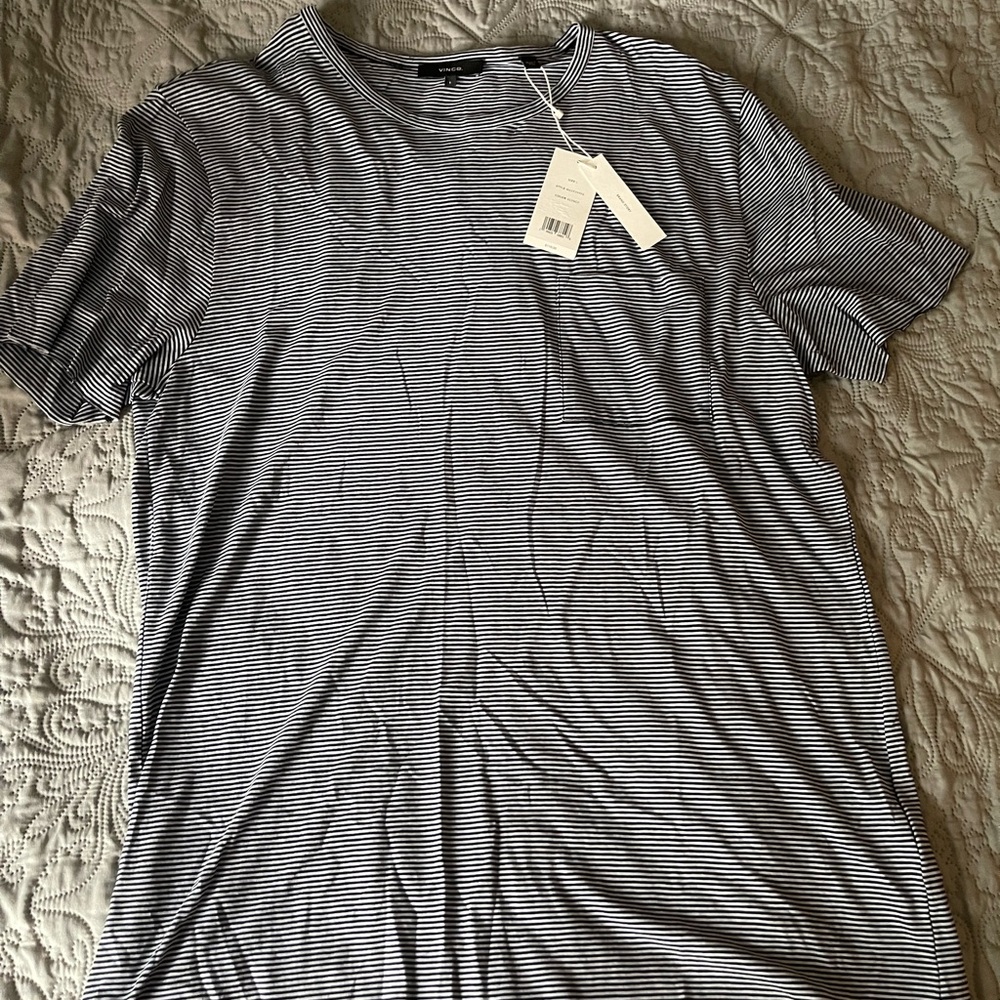 NWT Vince Men's Black and White Striped Tee Size Large